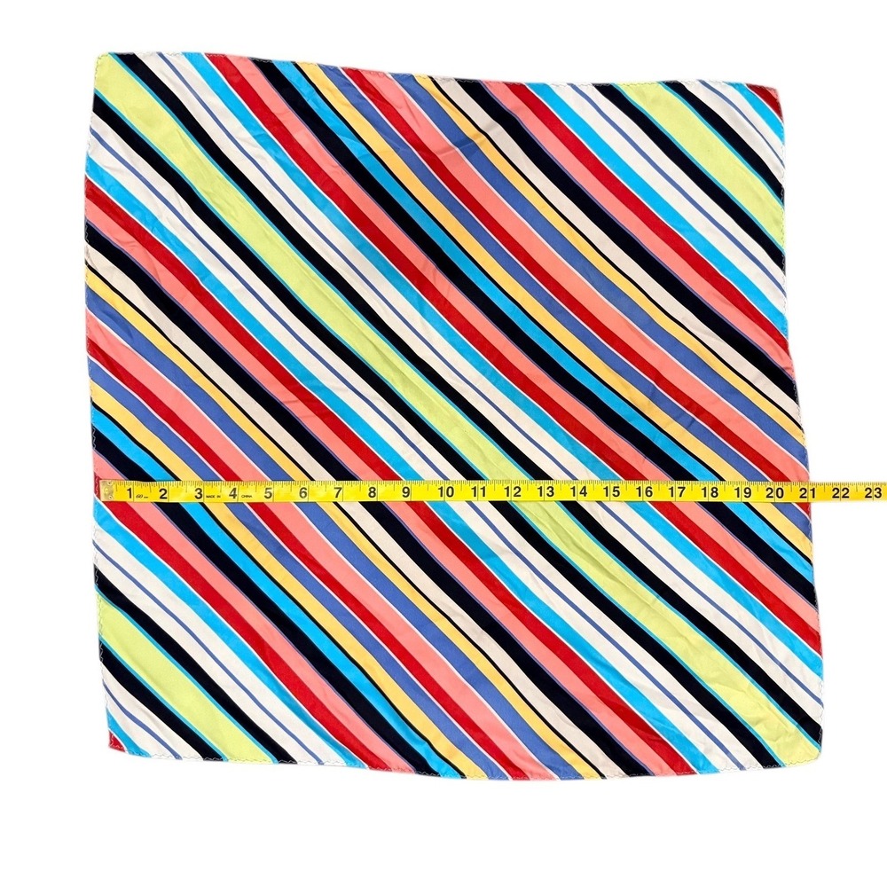 Multicolor Diagonal Stripe Square Neck Silk Scarf Blue‎ Red Yellow Silky Bandana - Picture 4 of 6